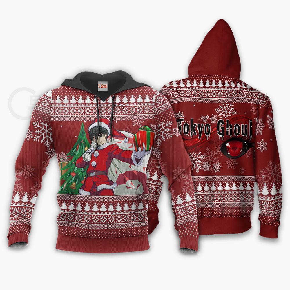 1102 AOP Tokyo Ghoul Ugly Christmas Sweater VA Kaneki 2 hoodie font and back - Tokyo Ghoul Store