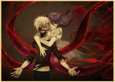 Tokyo Ghoul Kaneki and Rize Vintage Kraft Paper Poster