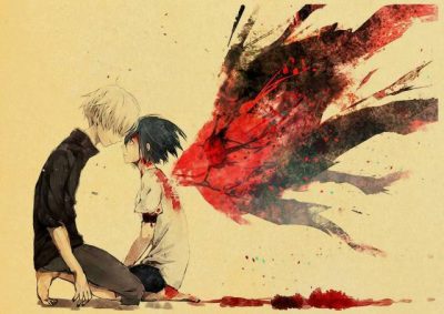 Tokyo Ghoul Kaneki and Touka Vintage Kraft Paper Poster